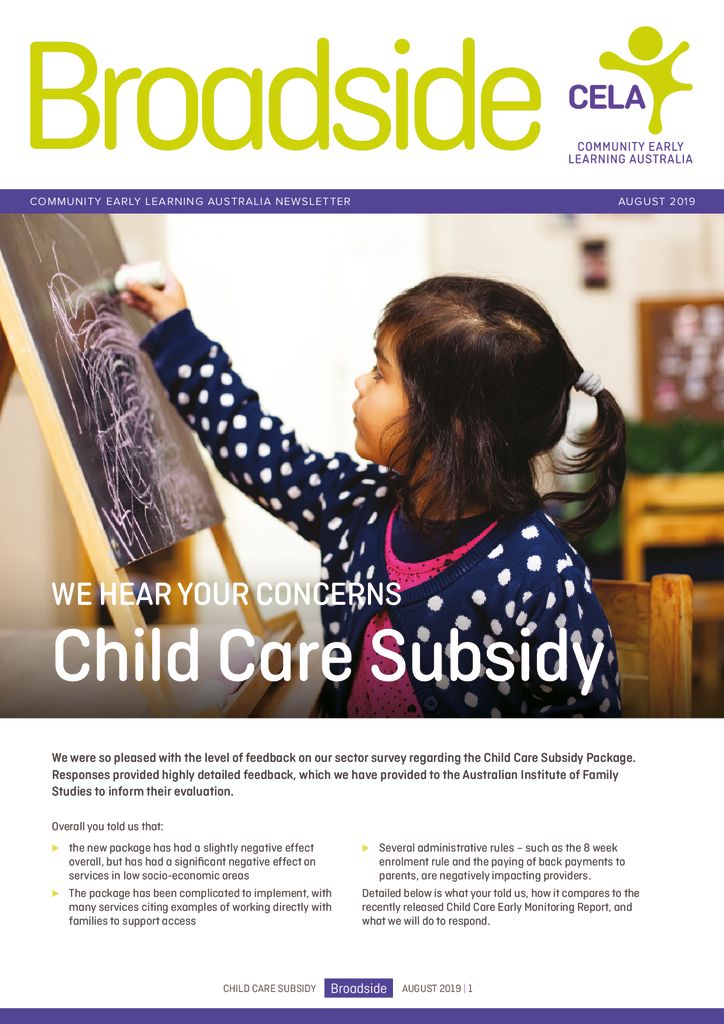 Broadside - Child care subsidy - August 2019