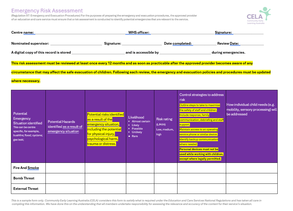 Emergency Risk Assessment