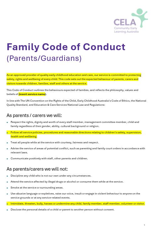 Family Code of Conduct