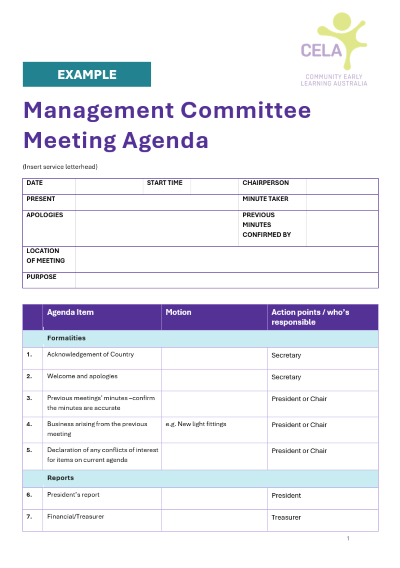 Management Committee Meeting Agenda Template