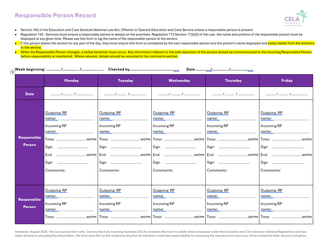 Responsible Person Record
