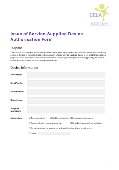 Service-Supplied Device Authorisation Form