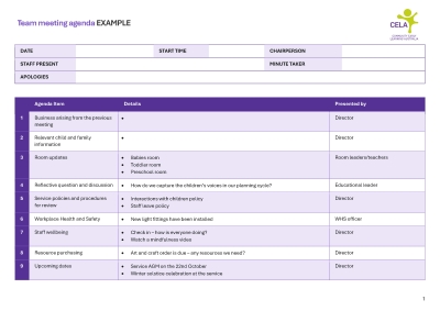 Team Meeting Agenda template