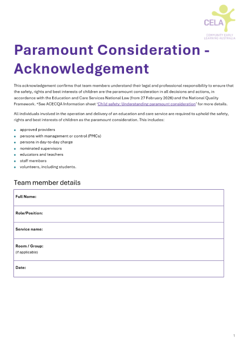 Paramount Consideration - Acknowledgement