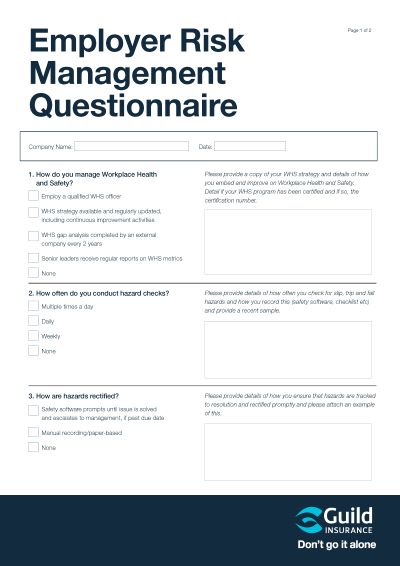 Employer risk management questionnaire