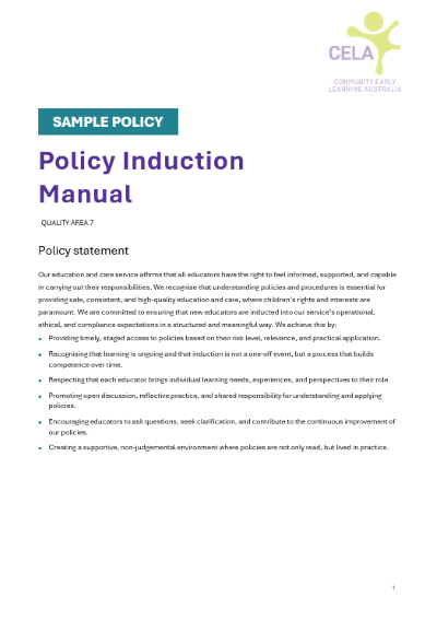 Policy and procedure induction for new educators