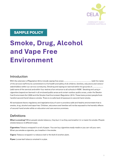 Smoke, Drug, Alcohol and Vape Free Environment