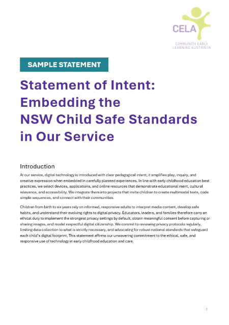 Statement of Intent: Embedding the NSW Child Safe Standards in Our Service