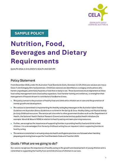 Nutrition, Food, Beverages and Dietary Requirements
