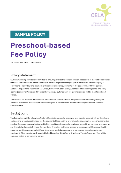 Preschool-based Fee Policy