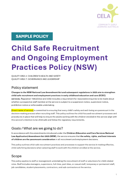 Child safe recruitment and ongoing employment practices