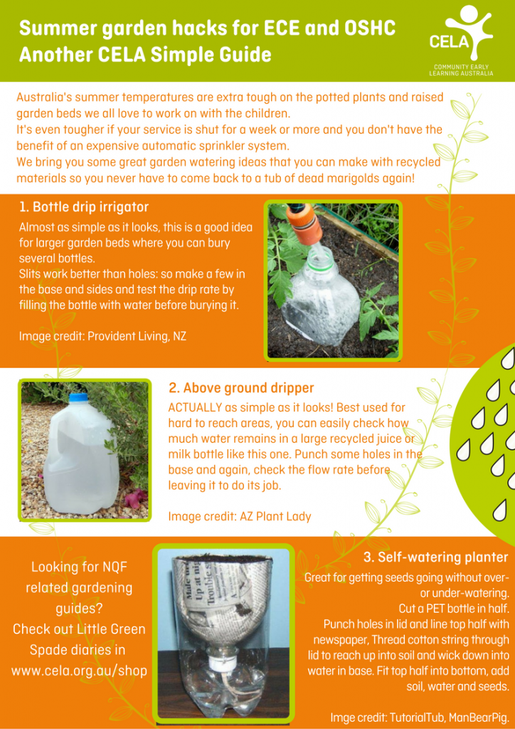 CELA's Simple Guide to reusing plastic bottles to water your ECE and OSHC plants over summer.