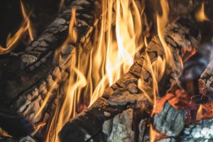 Close-up of a wood fire burning.